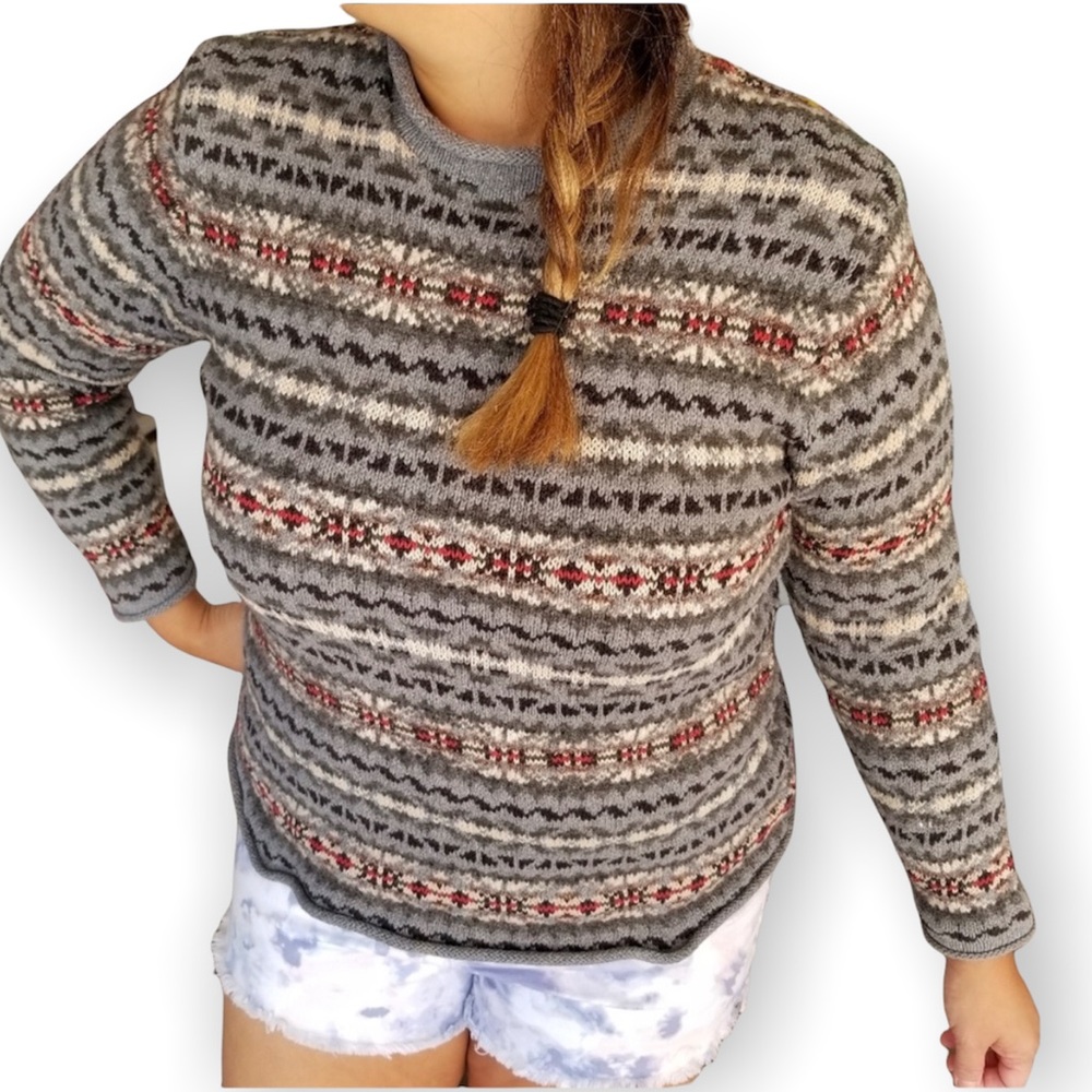 Lauren Ralph Lauren Hand Knit Wool Blend Gray Crewneck Sweater Size PM